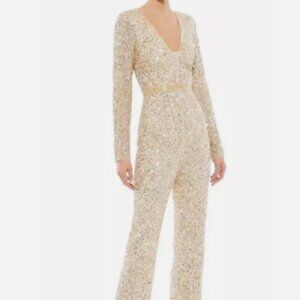 MAC DUGGAL 5411 LONG SLEEVE SEQUIN GOLD/ CHAMPAGNE JUMPSUIT sz 2